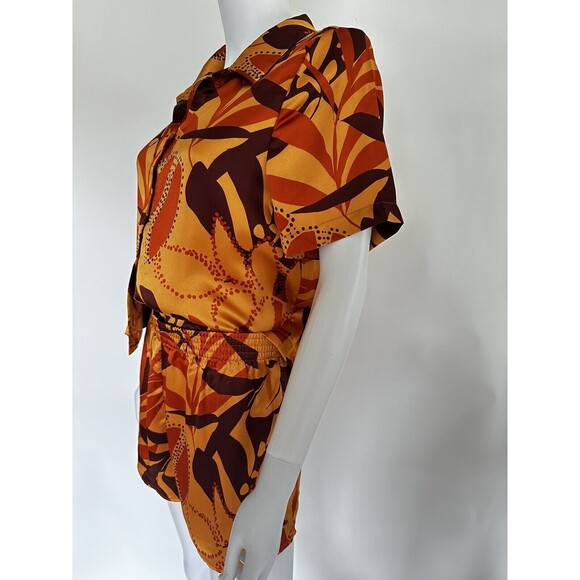 HOUSE OF HARLOW  1960 lounge Satin Leisure Short Set RICH FALL COLORS  sz Small - Picture 5 of 11
